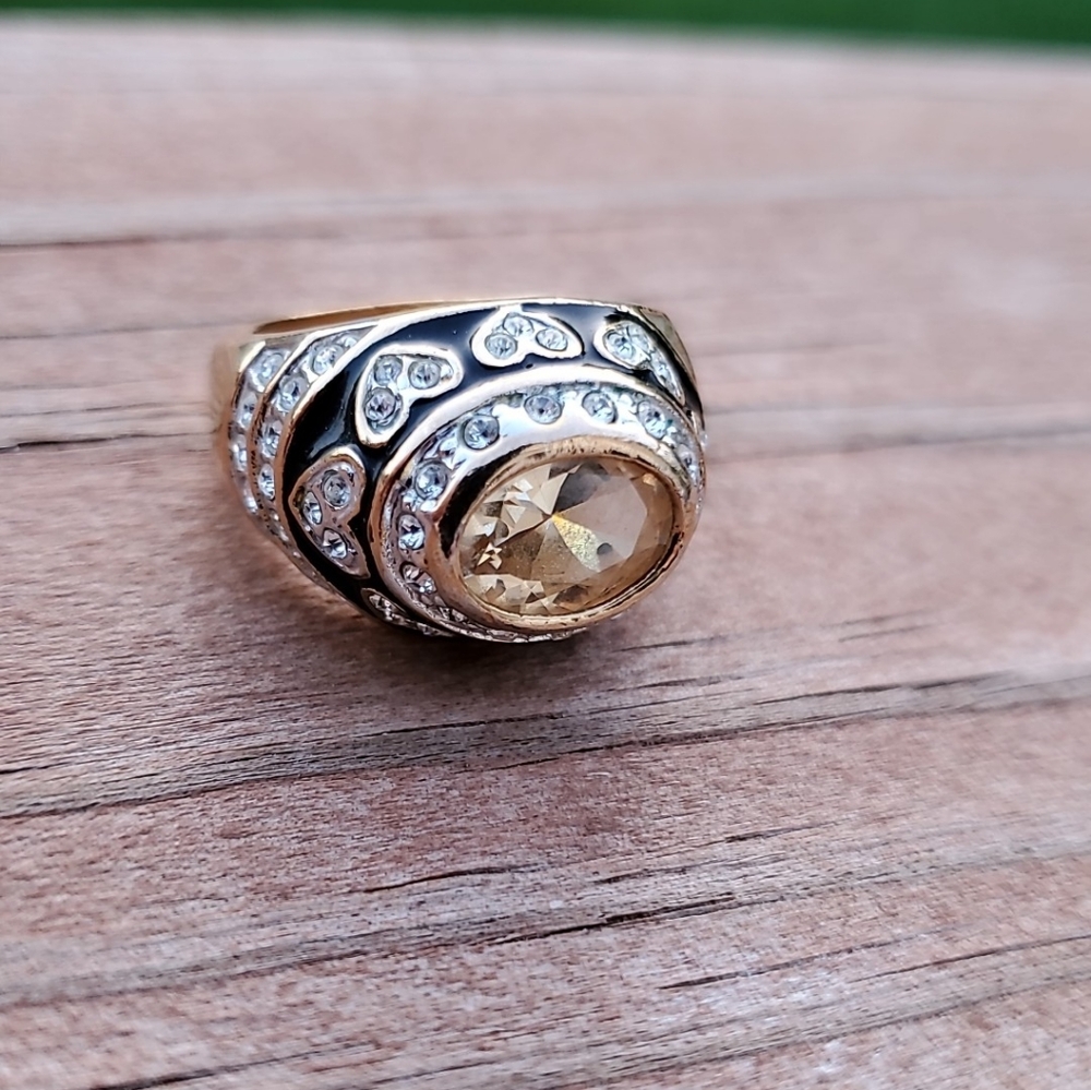 Vintage Gold Tone Citrine Statement Ring (Size 6) - Picture 7 of 7